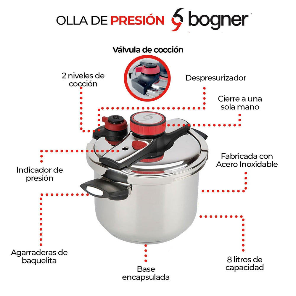 Olla de presión acero inox 8L Cangrejo