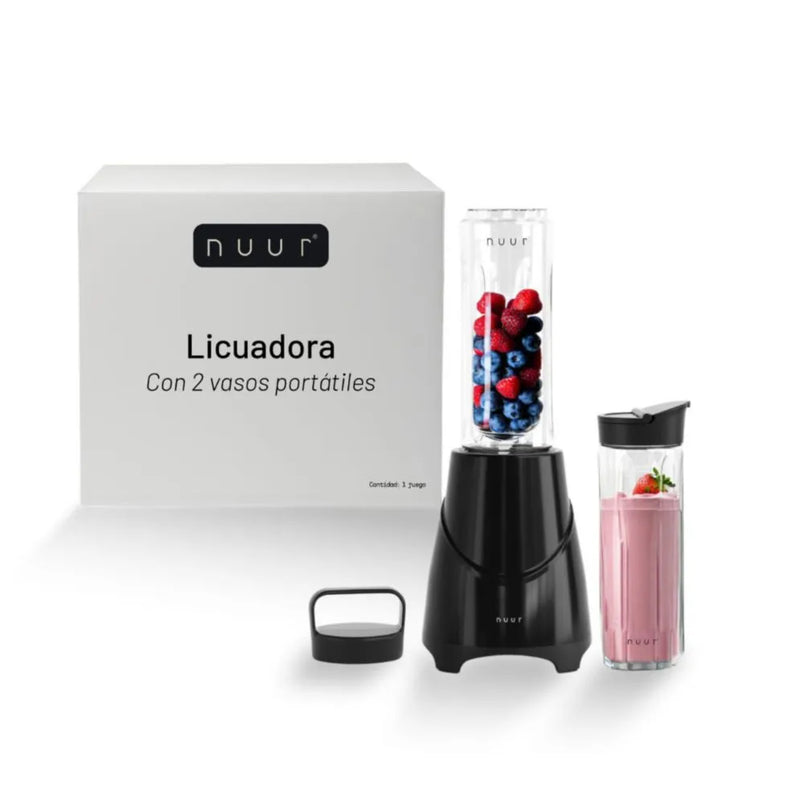 Licuadora Nuur, 2 vasos portátiles con tapa, 600ml cada vaso