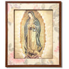 Cuadro Decorativo de la Virgen de Guadalupe Marco Café con Detalle en Tela Floral Estampa Italiana